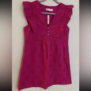 Ann Taylor LOFT Pink Dress Eyelet V-neck Flutter Sleeve Casual Size XS NWT